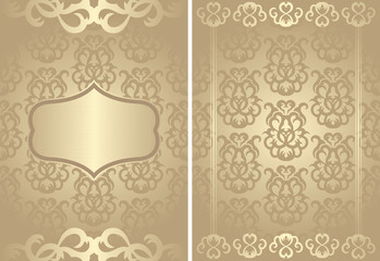 Set of cards. Vintage seamless background with decorative borders and frame. Can be used as wedding invitations