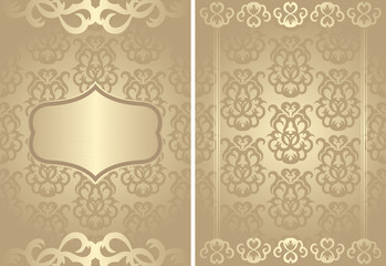 Set of cards. Vintage seamless background with decorative borders and frame. Can be used as wedding invitations