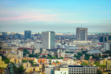 Fototapeta na wymiar Sunset over the capital city of Romania, Bucharest.
