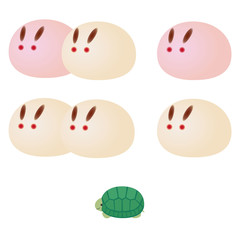 横向きの兎饅頭とカメ