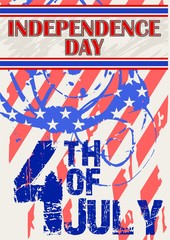 Vector banner with blots with stars, stripes. In the style of US symbols. Independence Day postcard. Fourth of July.