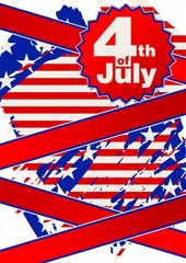 Vector banner with stars, stripes. In the style of US symbols. Independence Day postcard. Ribbons, fourth  of July.