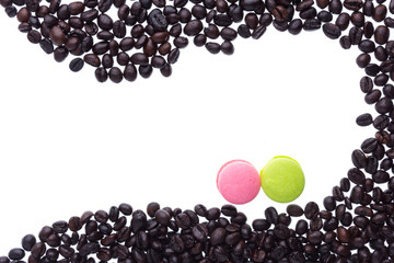 coffee beans and macaroons