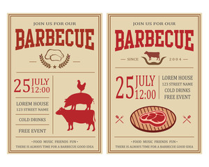 Vintage barbecue party invitation. BBQ, food flyer template.