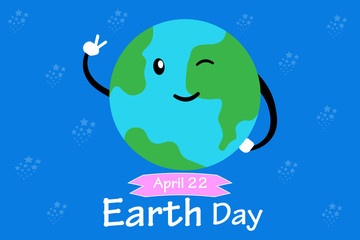 Fototapeta na wymiar Earth day . Earth holds 2 finger and smile.vector and illustration