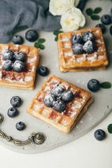 Belgian waffles with fresh berries and mint