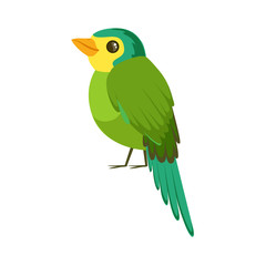 Small bird in blue and green colors colorful vector Illustration