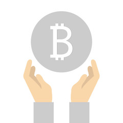 flat icon design of bitcoin in hand.