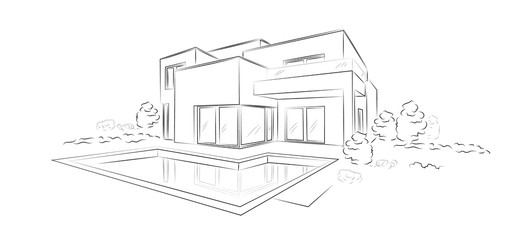 Linear architectural sketch modern detached house 
