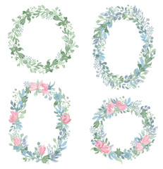 Watercolor hand drawn wreathes. Wreathes design for wedding invitations, cards and any other your projects. 