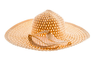 Pretty straw hat isolated on white background, Brown straw hat isolated on white background