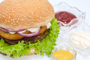 Lentil Burger Preparation :  Lentils burger on white background