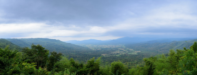 Mountains under mist in the morning. panorama view