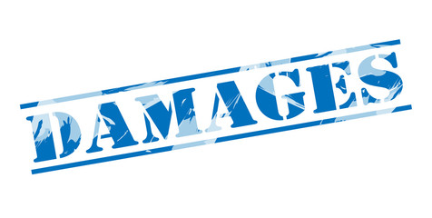damages blue stamp on white background