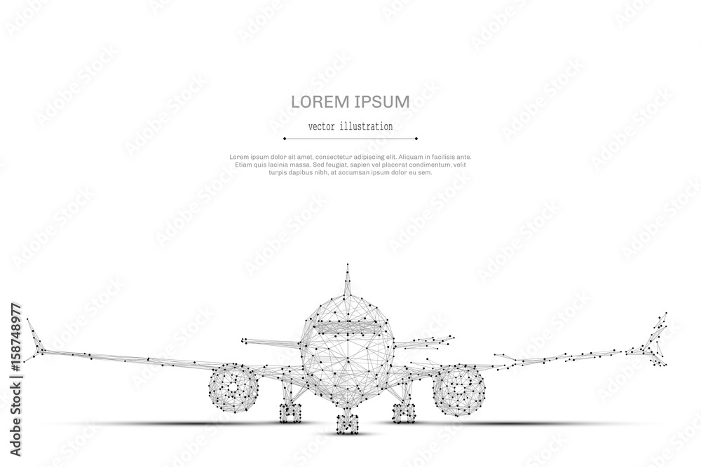 Poster abstract mash line and point airliner on white background with an inscription. air starry sky or spa