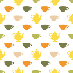 Seamless pattern with a multicolored cups on a white background