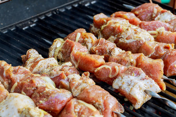 Juicy slices of meat cooking meat slices fire