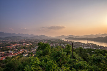Sunset over the mountain  and waterfront village