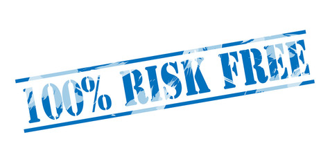 100% risk free blue stamp on white background