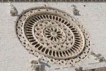 Close-up of a rose window, Basilica of St Francis, Assisi, Italy