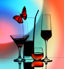 Wineglasses on the table with reflections