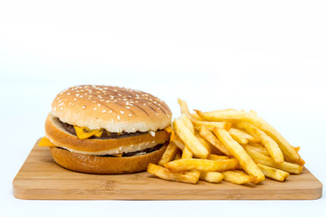 Cheese burger - American cheese burger with Golden French fries