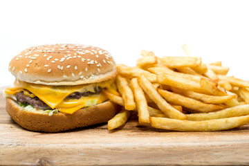 Cheese burger - American cheese burger with Golden French fries