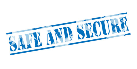 safe and secure blue stamp on white background