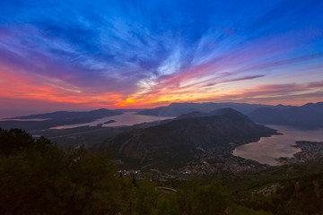 Obraz na płótnie Canvas Kotor Bay on sunset - Montenegro
