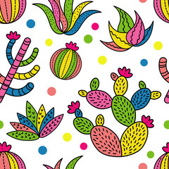 Cactus seamless pattern background. Vector illustration. Textile rapport.

