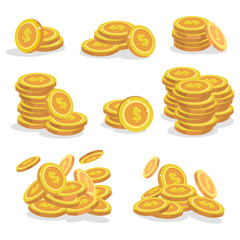Icons coins for the game interface. Set of cartoon coin for apps.Vector illustration.