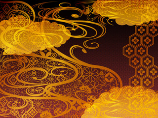 金の和柄波背景素材