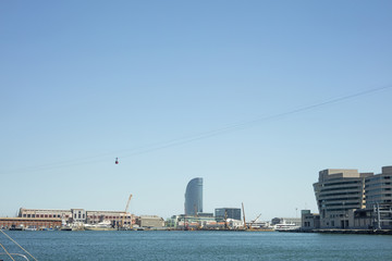 Fototapeta na wymiar View of Barcelona Port with W Hotel Vela in background