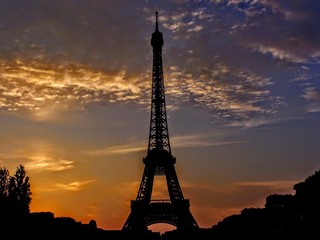 France, Paris, Tour Eiffel Tower Silhouette Sunset