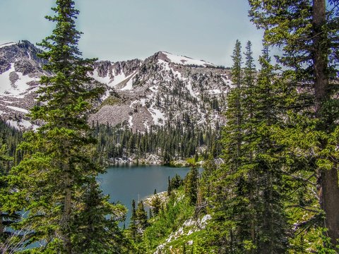 View of Lake Catherine and Pioneer Peak as seen from Catherine Pass to the west of the lake.