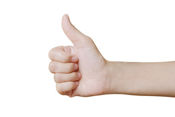 Hand with thumb up isolated on white background