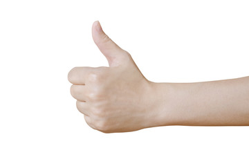 Hand with thumb up isolated on white background