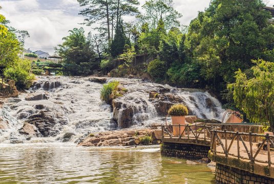 Big panorama of Beautiful Camly waterfall In Da Lat city