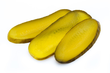 Marinated pickled cucumbers isolated on the white.
