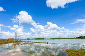 landscape with lake and blue sky