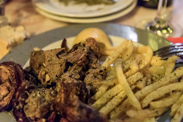Kokoretsi served in a restaurant in Metsovo, Northern Greece