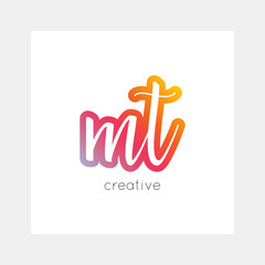 MT logo, vector. Useful as branding, app icon, alphabet combination, clip-art.