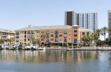 Fototapeta na wymiar Channelside area housing on the Garrison Channel in Tampa Florida USA