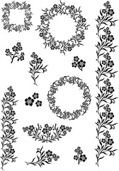 Dekorelemente für Gruß- und Einladungskarten mit Blumenmotiv