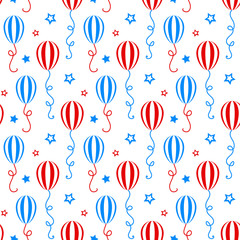 Red and blue balloons. Independence day of America festive seamless pattern background