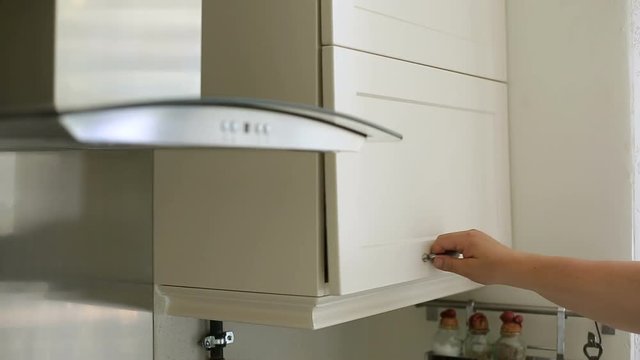 Footage of cupboards and built in modules in kitchen,Interior shot