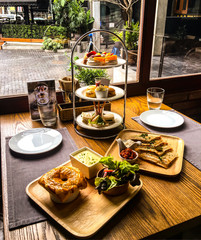 Bruschetta with fruit, toast with vegetables, sandwiches for bre