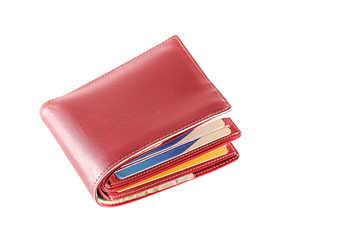 red leather wallet on white