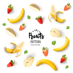 Seamless pattern with fruits. Tropical abstract background. Fruits on white background.