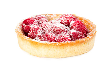 Tartlet with fresh raspberries and powdered sugar